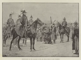 Präsentation neuer Farben an die 18. Royal Irish durch Lady Wolseley